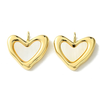 Ion Plating(IP) 304 Stainless Steel Pave Shell Heart Charms, Valentine's Day, Real 14K Gold Plated, 14x15x3mm, Hole: 2.5mm