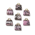 Natural Rhodonite Brass Pendants, Handbag Charms, Golden, 27.5x26x12mm, Hole: 6.3x5mm(KK-E274-01G-21)