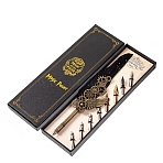 Feather Quill Pen, Vintage Feather Dip Ink Pen, Punk Style Gear Wing Alloy Pen Stem Writing Quill Pen Calligraphy Pen As Christmas Birthday Gift, Black, 24~25cm(PW-WG87069-01)