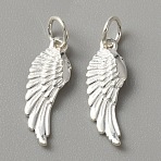 925 Sterling Silver Pendants, with Jump Rings, Wing Charms, Silver, 19x6.5x1.2mm, Hole: 4mm(FIND-WH0416-84)