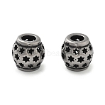 304 Stainless Steel European Beads, Large Hole Beads, Rondelle with Hollow Star, Antique Silver, 9.5x9.5mm, Hole: 4mm(STAS-V008-39AS)