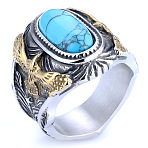 304 Stainless Steel and Synthetic Turquoise Finger Rings for Men, Oval, Golden & Stainless Steel Color, US Size 12(21.4mm)(FS-WGEFF67-12)
