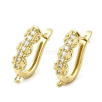 Flat Round Brass Micro Pave Clear Cubic Zirconia Hoop Earring Findings, with Horizontal Loops, Latch Back, Golden, 23.5x6x14mm, Hole: 1.6mm, Pin: 1mm(KK-A289-02G)