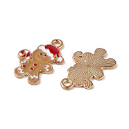 Christmas Alloy Enamel Pendants, Gingerbread Man Charm, Light Gold, Camel, 20x13x1mm, Hole: 2mm(ENAM-M056-09KCG)