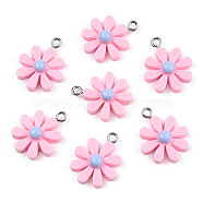 Opaque Resin Pendants, Daisy Flower Charms, Pink, 21x17x5.5mm, Hole: 2mm(RESI-WH0037-01D)