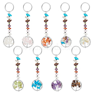 9Pcs 9 Styles Alloy & Gemstone Chip Keychians, with Iron Split Key Rings, Ring with Tree of Life, 11.5cm, 1pc/style(KEYC-UN00001)