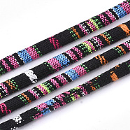 Ethnic Style Cloth Cords, with Cotton Cord Inside, Black, 6.5~7x5mm, about 109.36 yards(100m)/bundle(OCOR-S034-07)