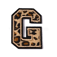 Polyester Computerized Embroidery Cloth Iron On Sequins Patches, Leopard Print Pattern Stick On Patch, Costume Accessories, Appliques, Letter.G, 60x44x1.5mm(PATC-SZC0001-01G)