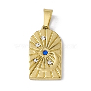 Vacuum Plating 304 Stainless Steel Pendants, with Rhinestone, Arch with Sun & Moon, Golden, 19x11x2mm, Hole: 5.5x2.5mm(STAS-A062-27G)