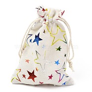 Christmas Theme Cotton Fabric Cloth Bag, Drawstring Bags, for Christmas Party Snack Gift Ornaments, Star Pattern, 14x10cm(ABAG-H104-B14)