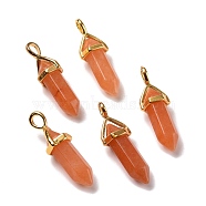 Natural Red Aventurine Pendants, Faceted, with Golden Tone Brass Findings, Lead free & Cadmium Free, Bullet, 27~30x9~10x7~8mm, Hole: 4x3mm(G-K329-33G)