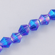 Glass Beads Strands, AB Color Plated, Faceted, Bicone, Blue, 2x3mm, Hole: 0.5mm, about 145~150pcs/strand, 41.5~42cm(EGLA-S056-2mm-05)