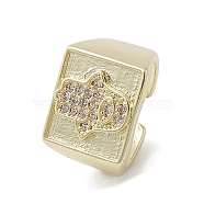 Brass Adjustable Rings, with Micro Pave Cubic Zirconia, Hamsa Hand, Inner Diameter: 17.8mm(RJEW-K257-85A-G)