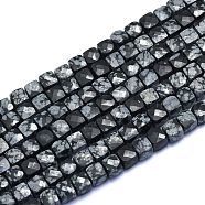 Natural Snowflake Obsidian Beads Strands, Cube, Faceted, 6~6.5x6~6.5x6~6.5mm, Hole: 1mm, about 58pcs/Strand, 15.55 inch(39.5cm)(G-K310-B13)