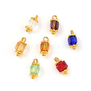 Transparent Glass Charms, with Golden Plated Alloy Spacer Beads and Brass Ball Head Pins, Faceted, Cube, Mixed Color, 10x6x6mm, Hole: 1.5mm(PALLOY-JF00459-M)