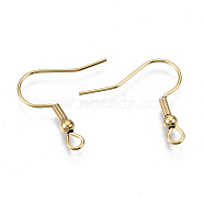 304 Stainless Steel Earring Hooks, Ear Wire, with Horizontal Loop, Cadmium Free & Nickel Free & Lead Free, Real 18K Gold Plated, 20~22x22mm, Hole: 2mm, Pin: 0.7mm(X-STAS-S111-001G-NR)