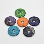 Natural Gemstone Pendants, Donut/Pi Disc, Mixed Color, Donut Width: 20mm, 50x9mm, Hole: 10mm(G-E263-11M)