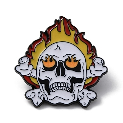 Halloween Alloy Enamel Smoky Skull Brooch Pins, for Backpack, Clothes, White, 33x33x1.5mm(JEWB-R021-03C)
