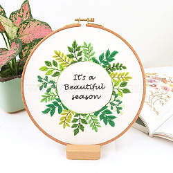 Flower Pattern DIY Embroidery Kit, including Embroidery Needles & Thread, Cotton Linen Cloth, Word it's a Beautiful Season, Lime Green, 290x290mm(DIY-P077-117)