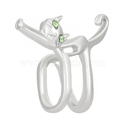 Cat Shape Alloy Clip-on Earrings, with Rhinestone, Platinum, 22x18mm(PW-WG391BD-02)