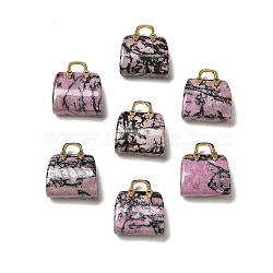 Natural Rhodonite Brass Pendants, Handbag Charms, Golden, 27.5x26x12mm, Hole: 6.3x5mm(KK-E274-01G-21)