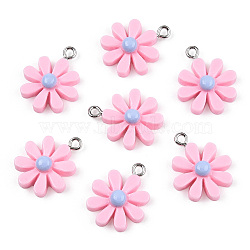 Opaque Resin Pendants, Daisy Flower Charms, Pink, 21x17x5.5mm, Hole: 2mm(RESI-WH0037-01D)