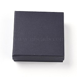Kraft Cotton Filled Cardboard Paper Jewelry Set Boxes, for Jewelry and Gift, Square, Black, 9.1x9.1x3cm(CBOX-G015-05)