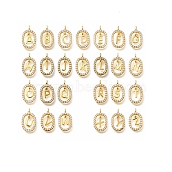 26Pcs Letter A~Z Brass Micro Pave Cubic Zirconia Pendants, Real 18K Gold Plated, Oval Charms, Clear, 18.5x11x3.5mm, Hole: 2x1.5mm(ZIRC-P123-01G-01)