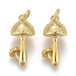 Brass Pendants, Long-Lasting Plated, with Jump Rings, Mushroom, Golden, 16.5x8x8mm, Hole: 4.5x0.8mm(KK-Z001-01G)