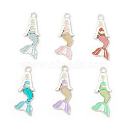 Alloy Enamel Pendants, Mermaid Charm, Platinum, Mixed Color, 31x12x1.3mm, Hole: 2.3mm(ENAM-G212-03P)