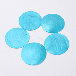 Dyed Freshwater Capiz Shell Big Pendants, Flat Round, Deep Sky Blue, 50x1mm, Hole: 1mm(SHEL-T007-62A)