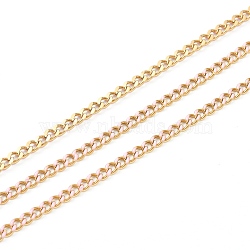 Handmade 304 Stainless Steel Enamel Curb Chains,Golden, with Spool, Unwelded, Long-Lasting Plated, Oval, Pink, 5x4x1.5mm, , 32.8 Feet(10m)/roll(CHC-M021-67G-01)