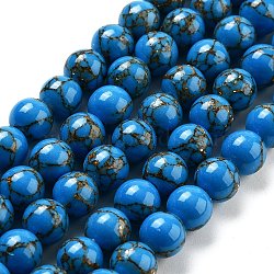 Synthetic Gold Line Turquoise Beads Strands, Dyed, Round, Dodger Blue, 10mm, about 39pcs/strand(G-H026-01D-02)