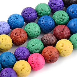 Synthetic Lava Rock Beads Strands, Dyed, Round, Mixed Color, 6mm, Hole: 1mm, about 61pcs/strand, 14.96 inch(38cm)(G-S247-6mm-01-1)