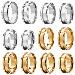 12Pcs 12 Styles 304 Stainless Steel Grooved Finger Ring Settings, Ring Core Blank, for Inlay Ring Jewelry Making, Golden & Stainless Steel Color, US Size 6 1/2~13(16.9~22.2mm), 1Pc/style(RJEW-SC0001-03)