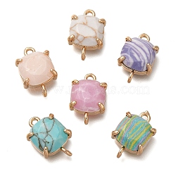 Brass Glass Imitation Gemstone Connector Charms, Square Links, Golden, Mixed Color, 16x10.5x5mm, Hole: 1.5mm(KK-Z076-01G)