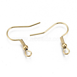 304 Stainless Steel Earring Hooks, Ear Wire, with Horizontal Loop, Cadmium Free & Nickel Free & Lead Free, Real 18K Gold Plated, 20~22x22mm, Hole: 2mm, Pin: 0.7mm(X-STAS-S111-001G-NR)