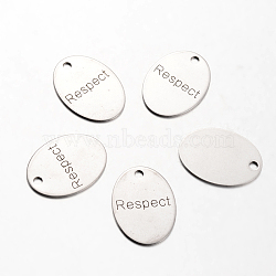 Spray Painted Stainless Steel Pendants, Oval with Word Respect, Stainless Steel Color, 30x22x1mm, Hole: 3mm(STAS-I048-L05)