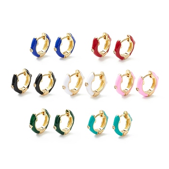 Clear Cubic Zirconia Chunky Hinged Hoop Earrings with Enamel, Brass Jewelry for Women, Cadmium Free & Nickel Free & Lead Free, Real 18K Gold Plated, Mixed Color, 16x4mm, Pin: 1mm