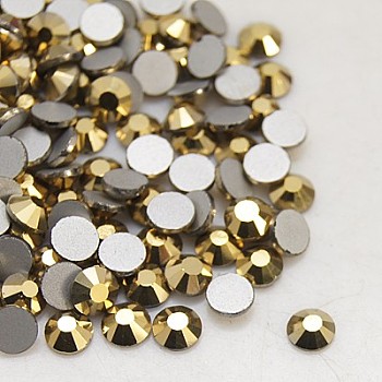 Glass Flat Back Rhinestone, Grade A, Back Plated, Faceted, Half Round, Aurum, 3.8~4mm, about 1440pcs/bag