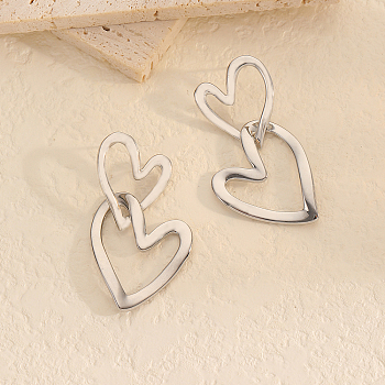 Elegant Double-layer Irregular Peach Heart Earrings, 925 Sterling Silver Stud Earrings, Silver, 30x27mm