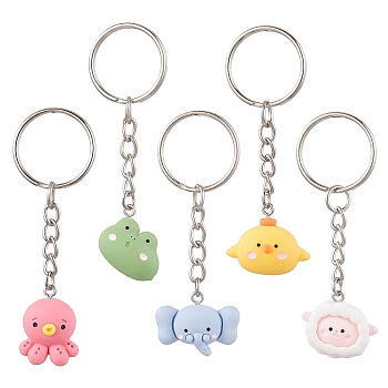 Alloy with Resin Keychain, Animal, Mixed Color, 7.5~7.9cm