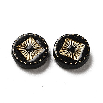 Opaque Plating Acrylic Beads, Golden Metal Enlaced, Flat Round, Black, 15.5x4.5mm, Hole: 1.8mm, about 606pcs/500g