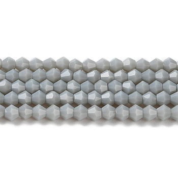 Opaque Solid Color Imitation Jade Glass Beads Strands, Faceted, Bicone, Gray, 4x4mm, Hole: 0.8mm, about 87~98pcs/strand, 12.76~14.61 inch(32.4~37.1cm)