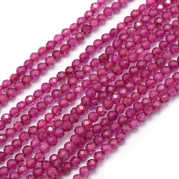 Natural Red Corundum/Ruby Beads Strands, Faceted, Round, 2mm, Hole: 0.5mm, about 165pcs/strand, 15.35 inch(39cm)