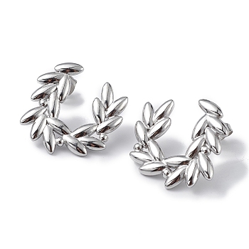 304 Stainless Steel Olive Branch Wreath Stud Earrings for Women, Stainless Steel Color, 22x23mm, Pin: 0.7mm