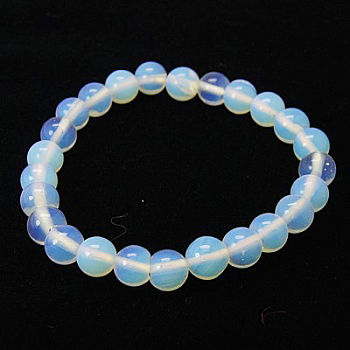 Opalite Stretch Bracelets, with Elastic Cord, White, 55mm