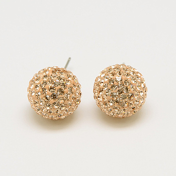 925 Sterling Silver Austrian Crystal Rhinestone Ear Studs, with Ear Nuts, Round, 319_Vintage Rose, 12mm, Pin: 0.8mm