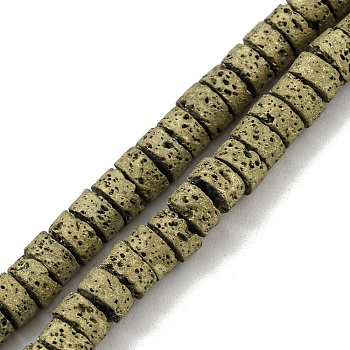 Electroplated Natural Lava Rock Beads Strands, Column, Golden Plated, 4~4.5x2~2.5mm, Hole: 1mm, about 154pcs/strand, 16.54''(42cm)