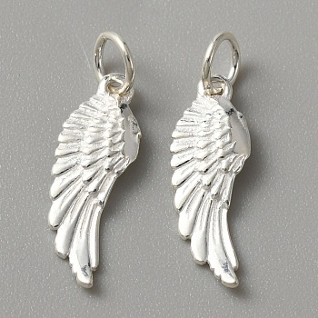 925 Sterling Silver Pendants, with Jump Rings, Wing Charms, Silver, 19x6.5x1.2mm, Hole: 4mm